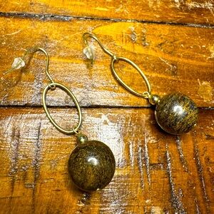 Bronzite Stone & Gold Dangle Earrings